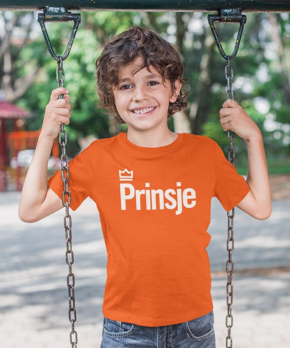 Oranje Koningsdag T-Shirt Kind Prinsje (7-8 jaar - MAAT 122/128) | Oranje kleding & shirts | Feestkleding
